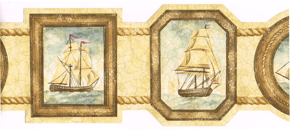 Tuscany Old World Ship Sailboat Nautical Crackle Beige Wallpaper