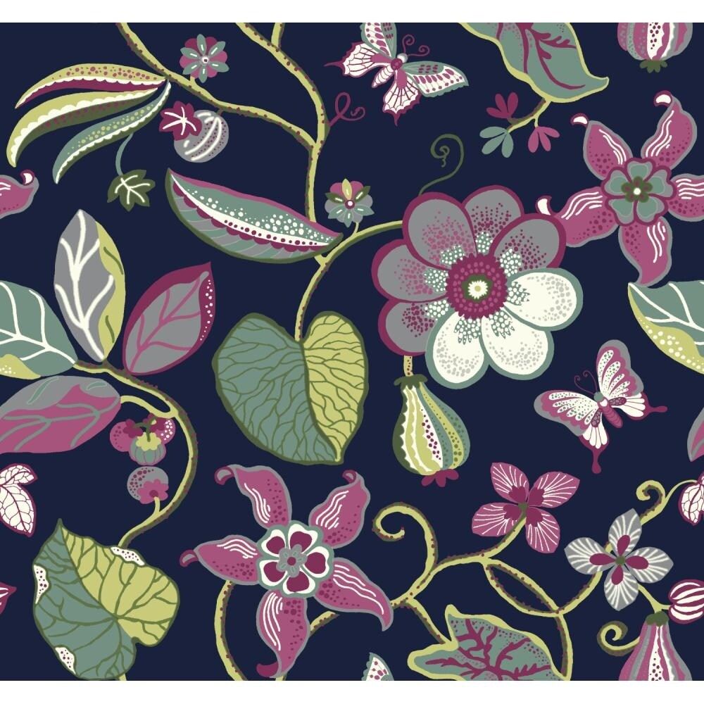Navy Floral Wallpaper