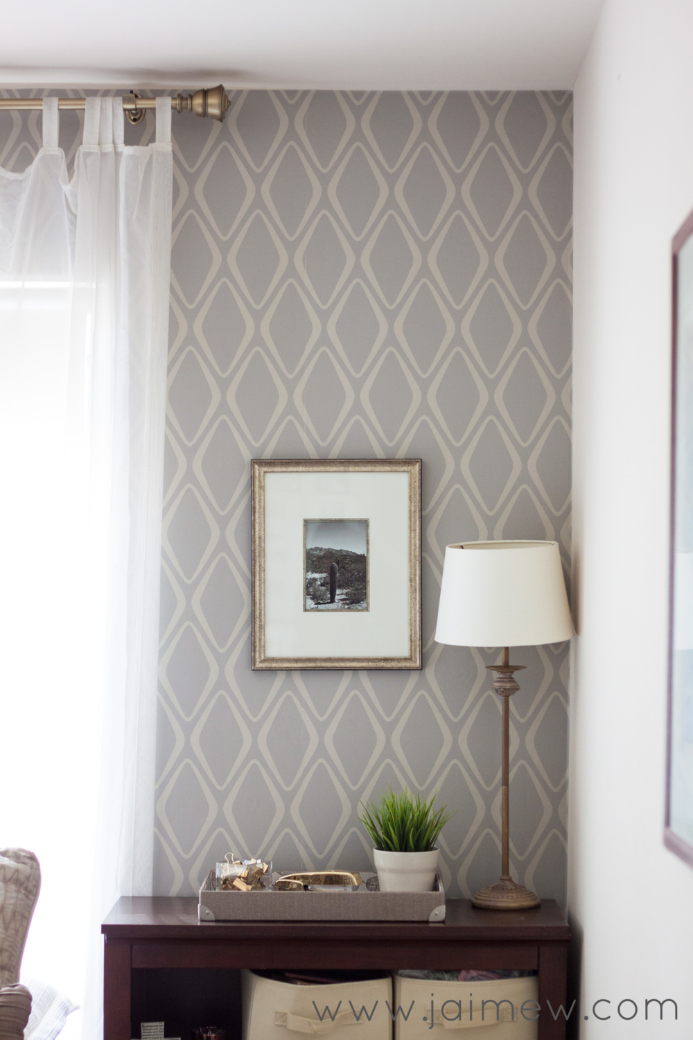 Patterned Wallpaper Accent Wall In The Office Removable