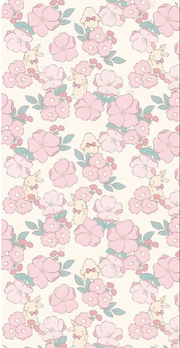 floral bunny in Pink wallpaper backgrounds Bunny wallpaper