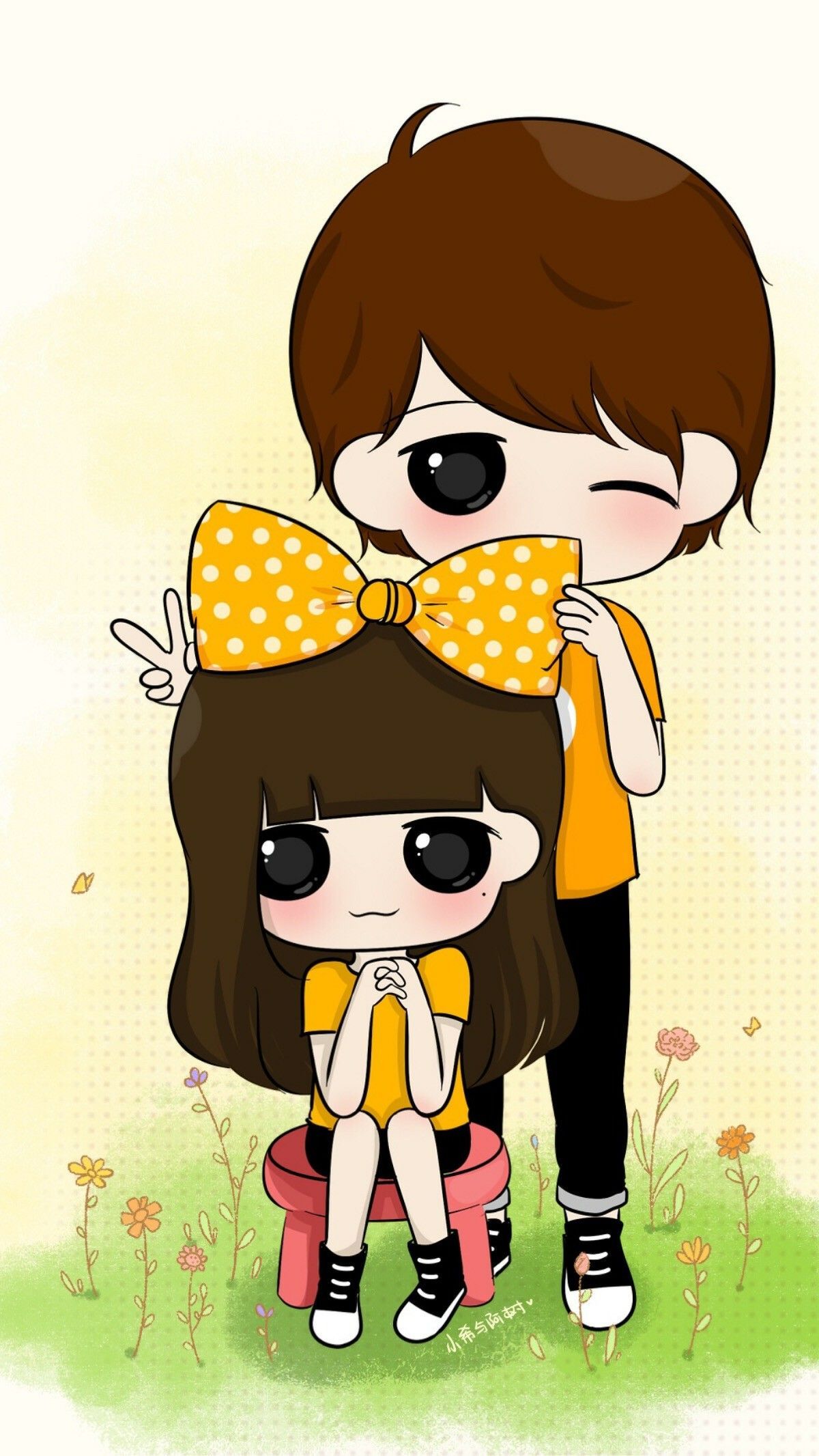 Cute Couple Cartoons Wallpaper