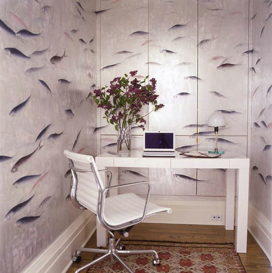 Small Home Office With Hilarious Wallpaper