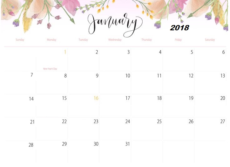 January Wall Calendar Printable