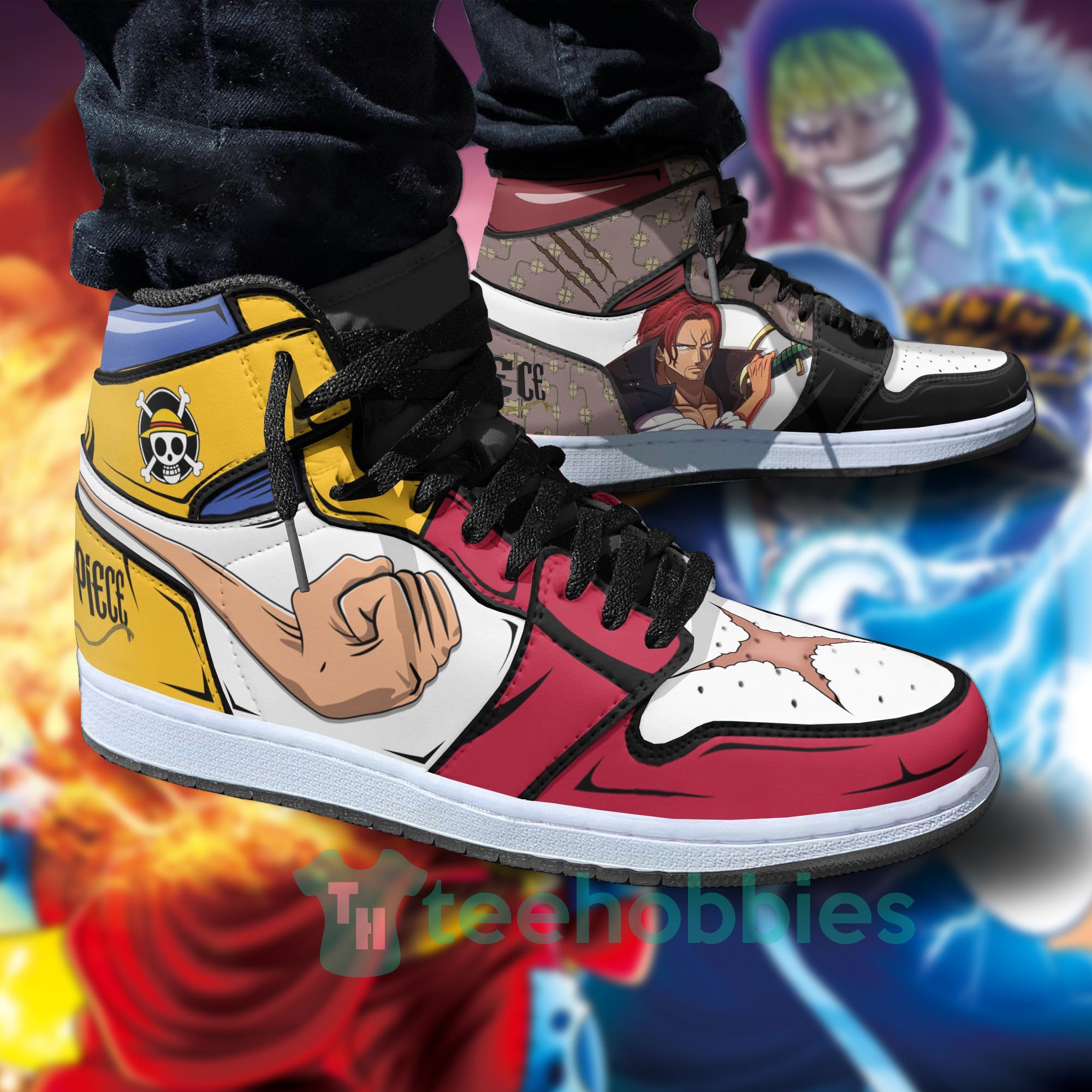 Luffy And Shanks Anime Custom One Piece Air Jordan Hoghtop Shoes
