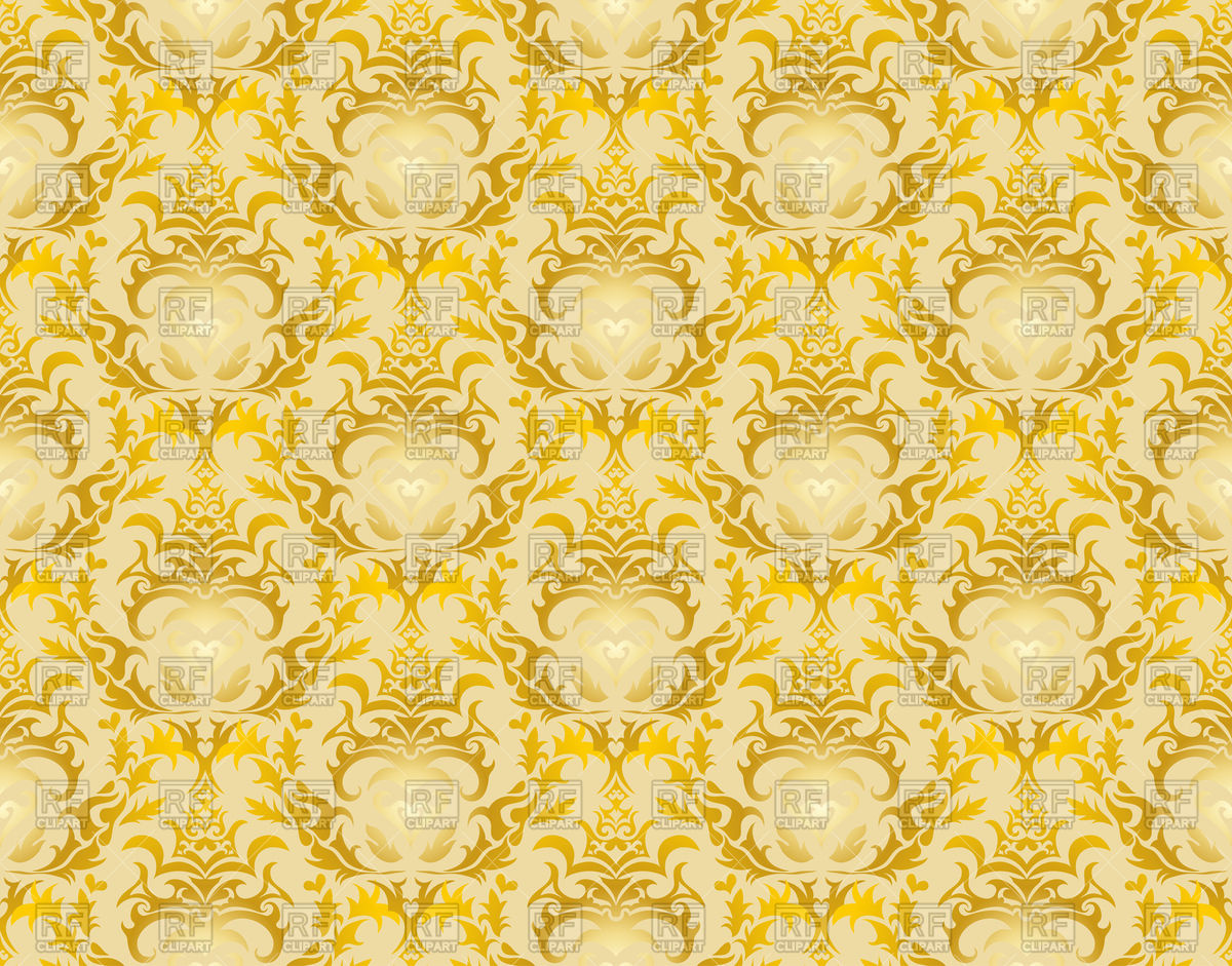 Damask Yellow Seamless Wallpaper Pattern Royalty