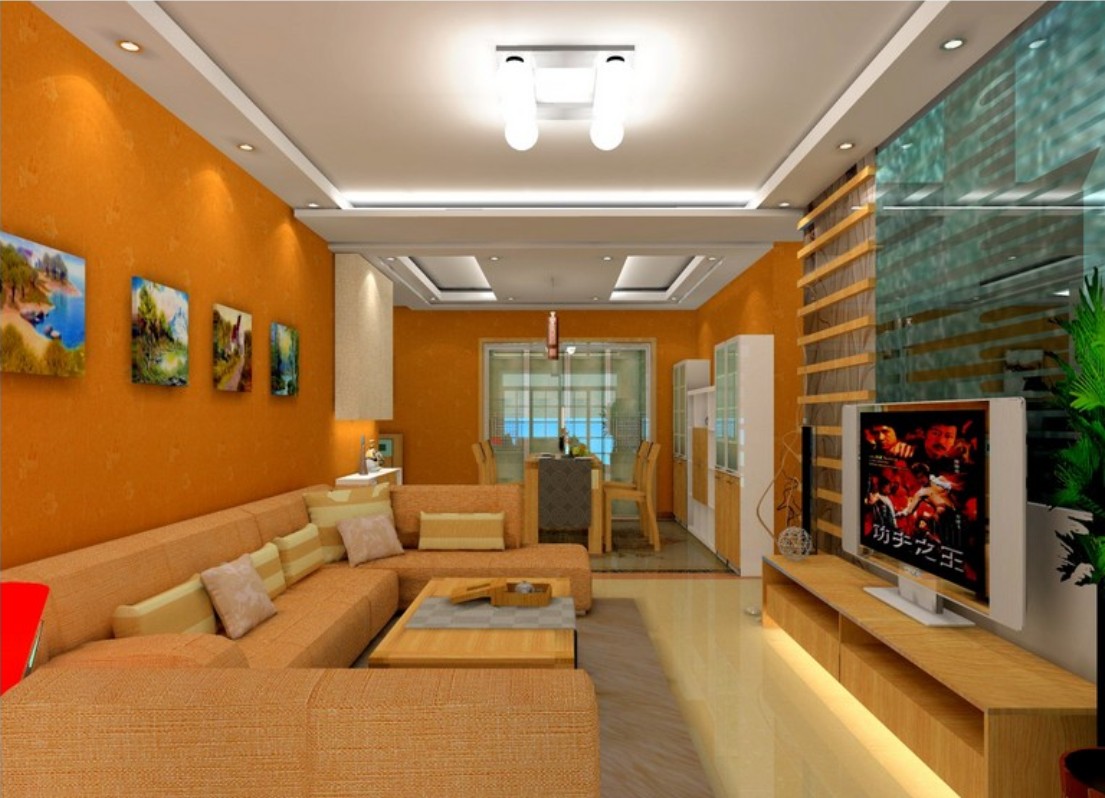Chinese living dining room orange wall 3D House
