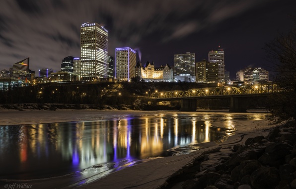 Wallpaper Edmonton City Night Reflection River