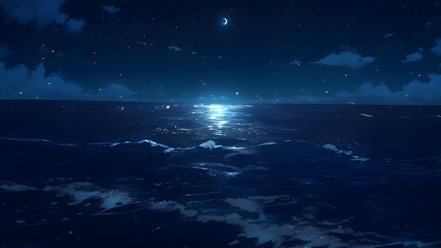 Dark Night Over Ocean Desktop Wallpaper