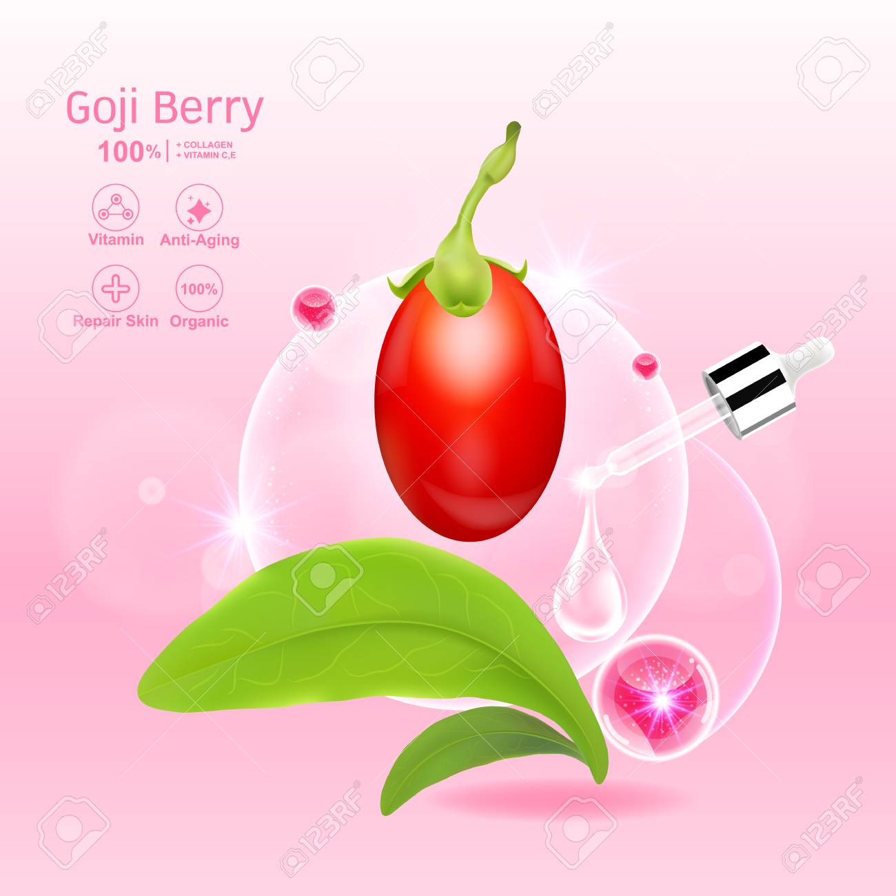Goji Berry Collagen Serum And Vitamin Background Concept Skin