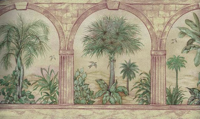 Palm Tree In Arches Wallpaper Border Roll   Tropical   Wallpaper   by