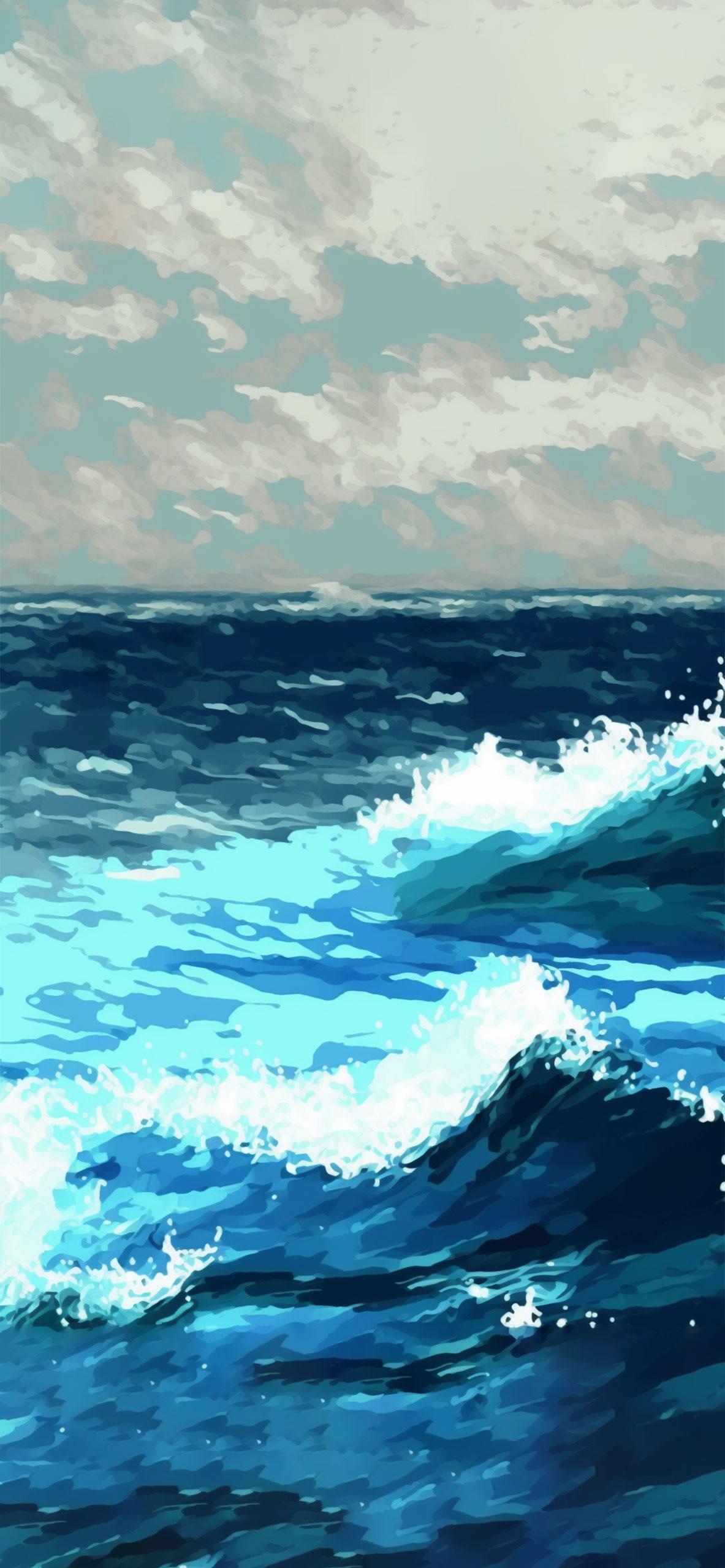 Sea Wave Art Blue Wallpaper Aesthetic iPhone