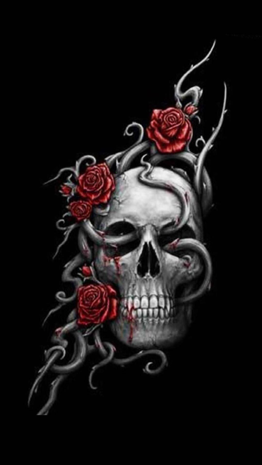 Skull Rose And Drawing Wallpaper Art