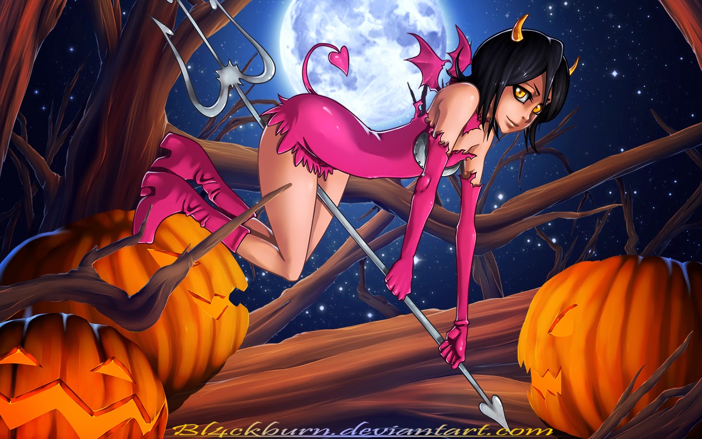 kuchiki bleach anime demon girl full moon night halloween wallpaper