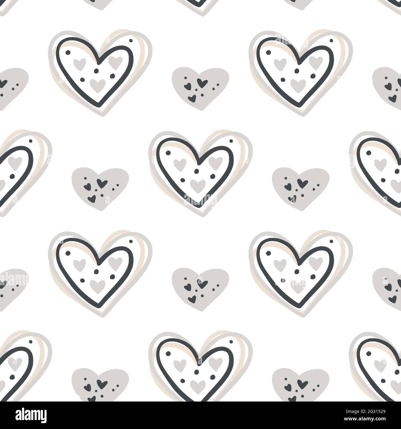 Doodle Heart Seamless Pattern Design Love Vector Wallpaper