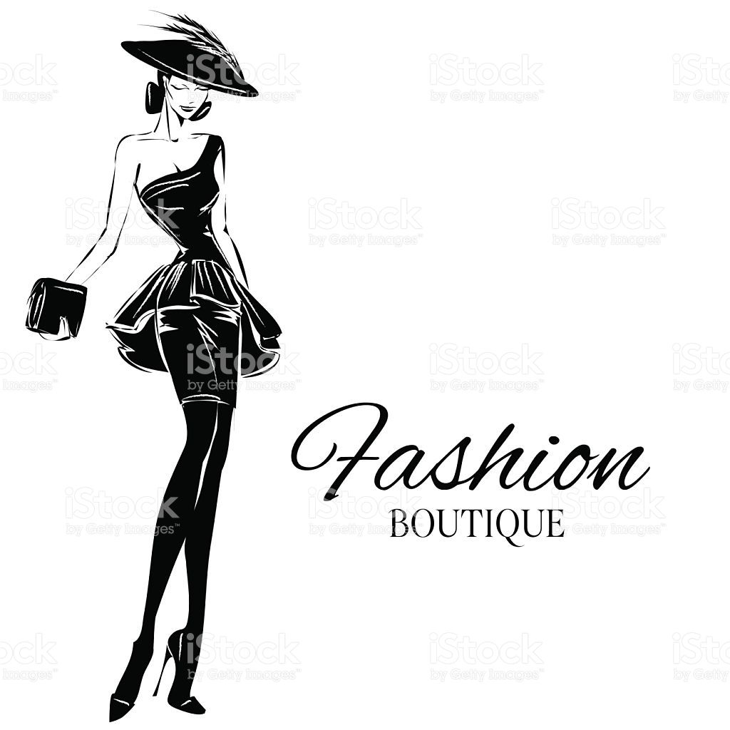 Black And White Fashion Woman Model With Boutique Logo Background