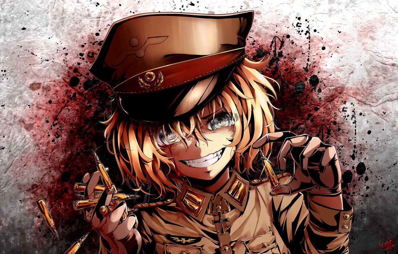 Wallpaper Girl Blood Soldier Military War Anime Face Blonde