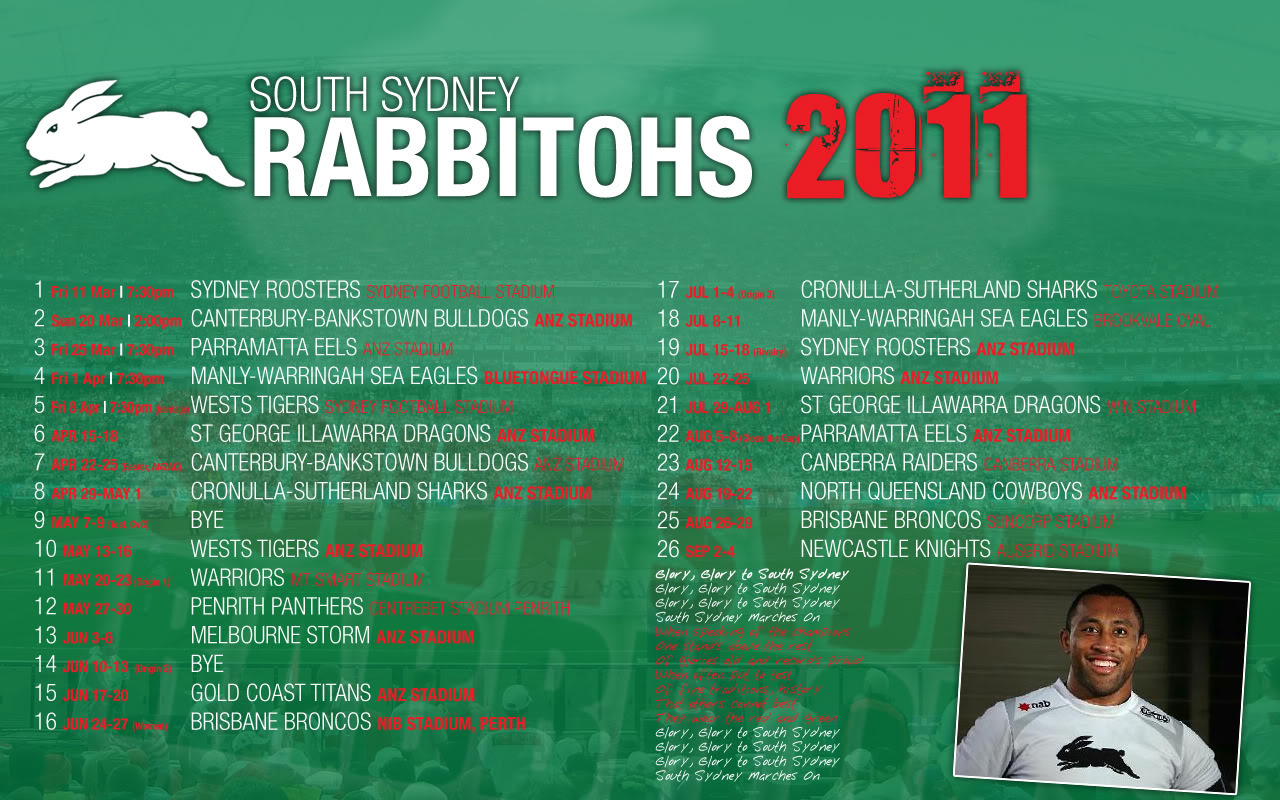 Souths Sydney Rabbitohs Draw Nrl Wallpaper