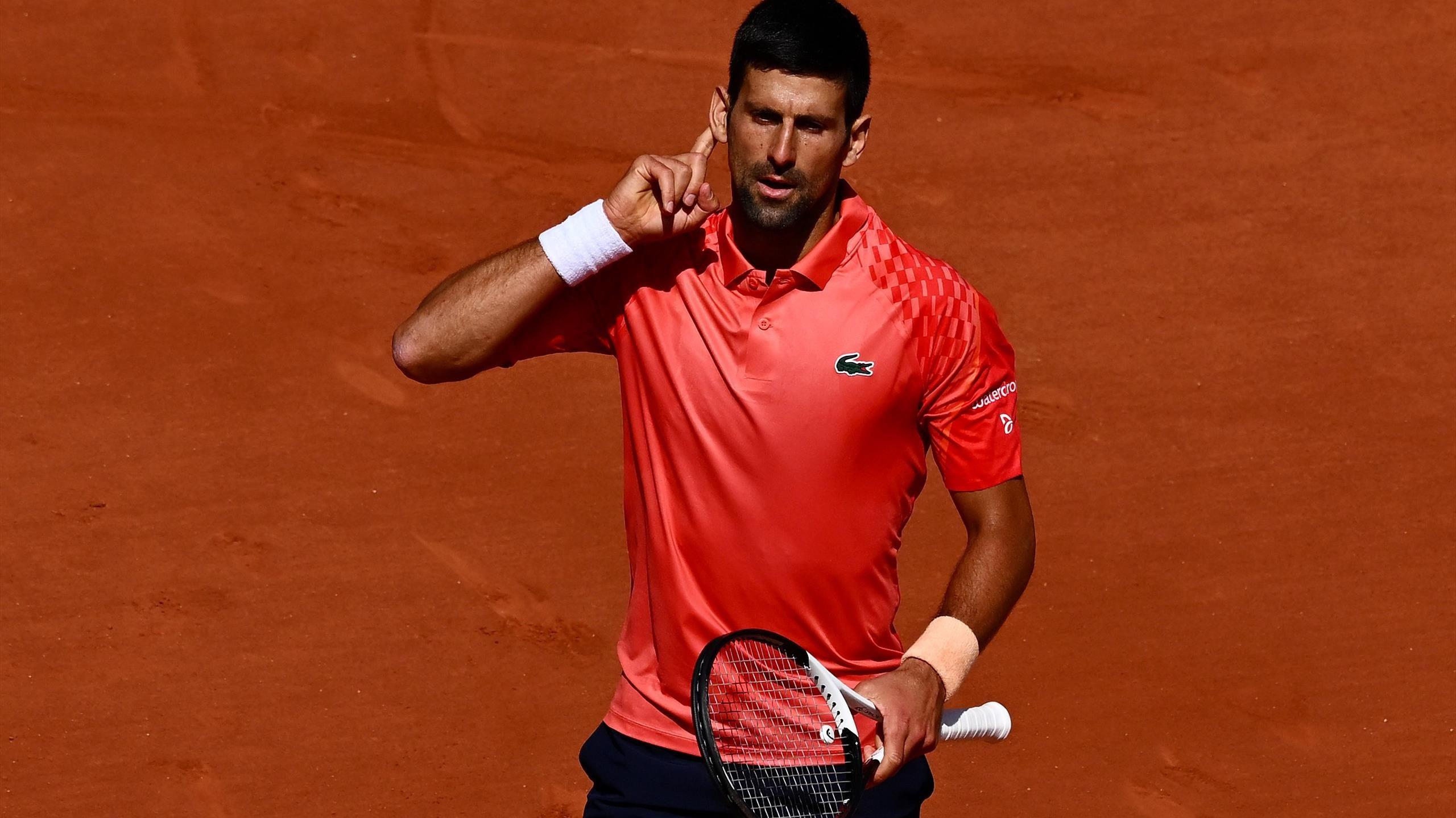 French Open Aggressive Novak Djokovic Playing Tennis On His