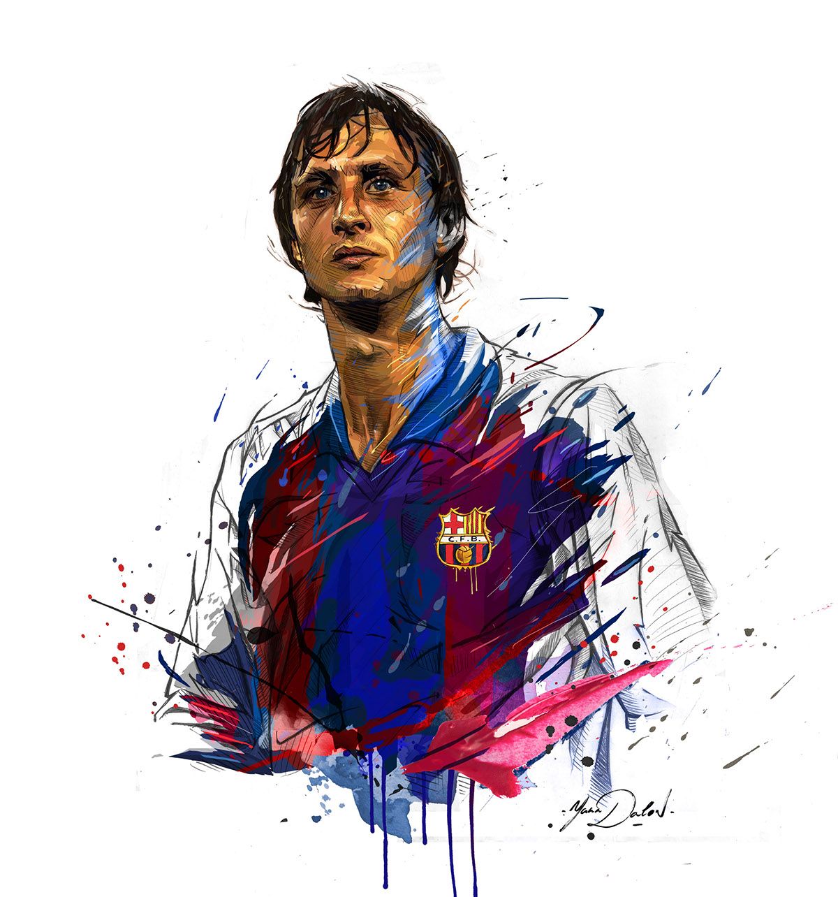 Johan Cruyff By Yann Dalon Ilustraciones Soccer Poster
