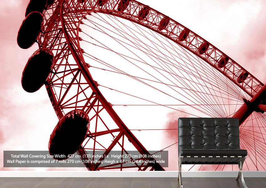  The London Eye Black And White Architecture Red Vinyl Wallpaper Mural 849x599