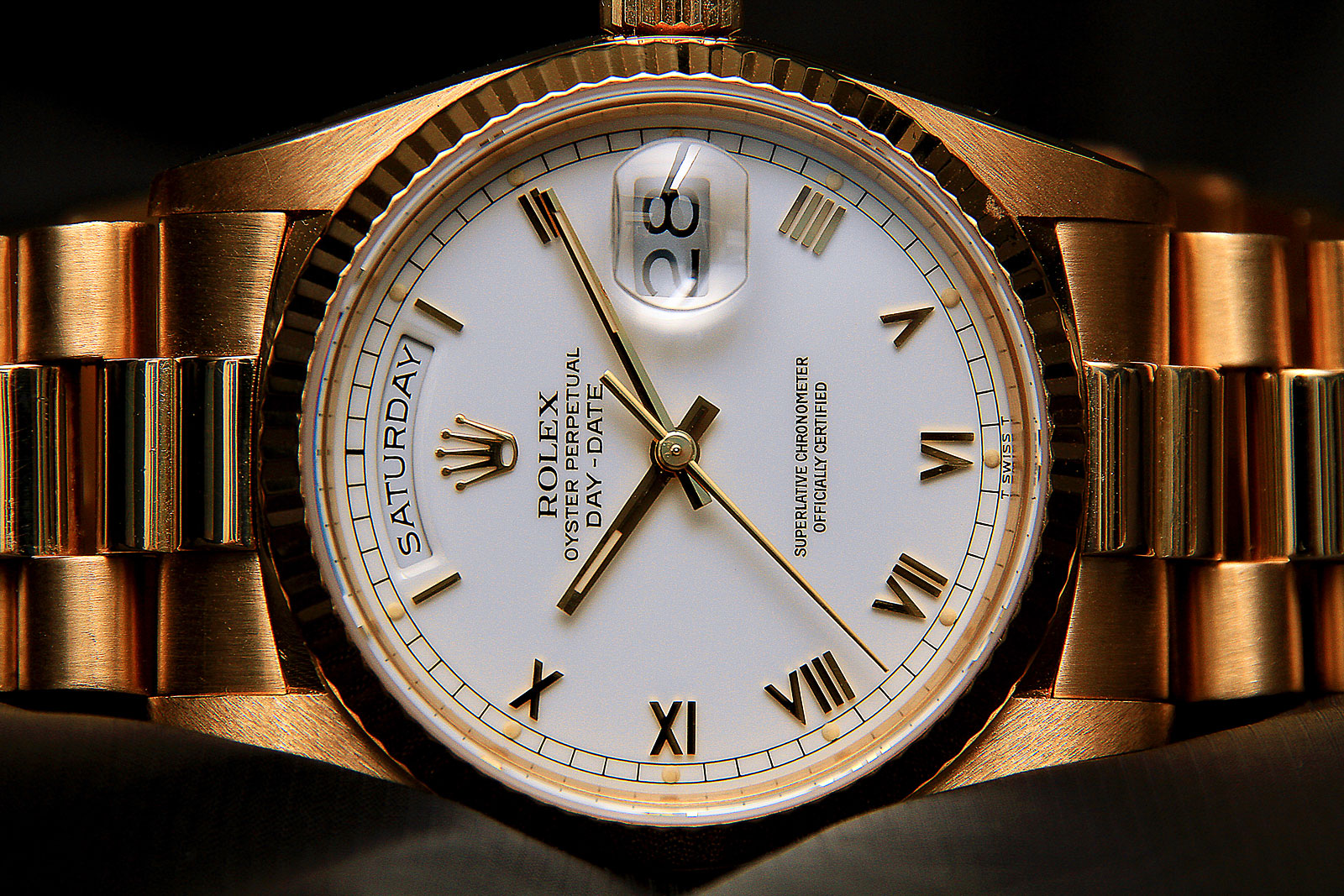 Day Date Yellow Gold With White Porcelian Dial Raised