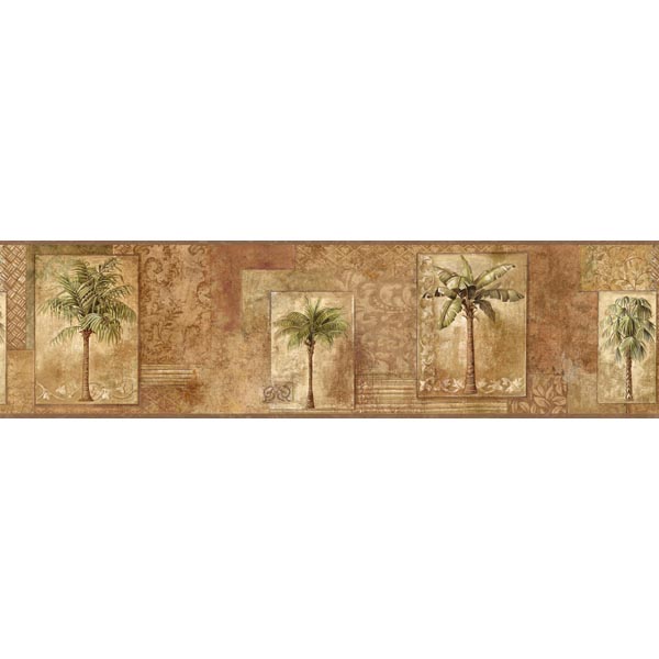 CT46011B Brown Tropical Palm Trees Border Wallpaper   Coastal Waters
