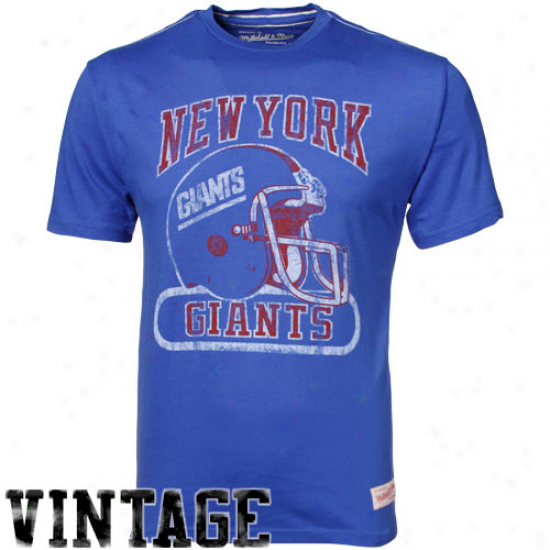 Mitchell Ness New York Giants Royal Blue Helmet Vintage Premium T