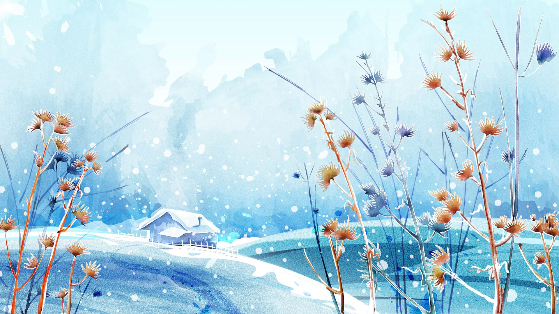 Anime Winter Wallpaper Watercolor Paint Sky Plant Flower