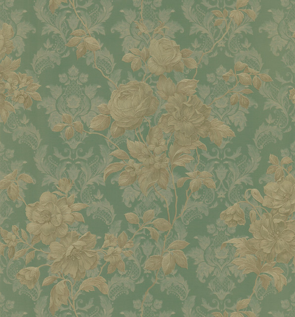 Brewster Green Floral Damask Wallpaper Contemporary By