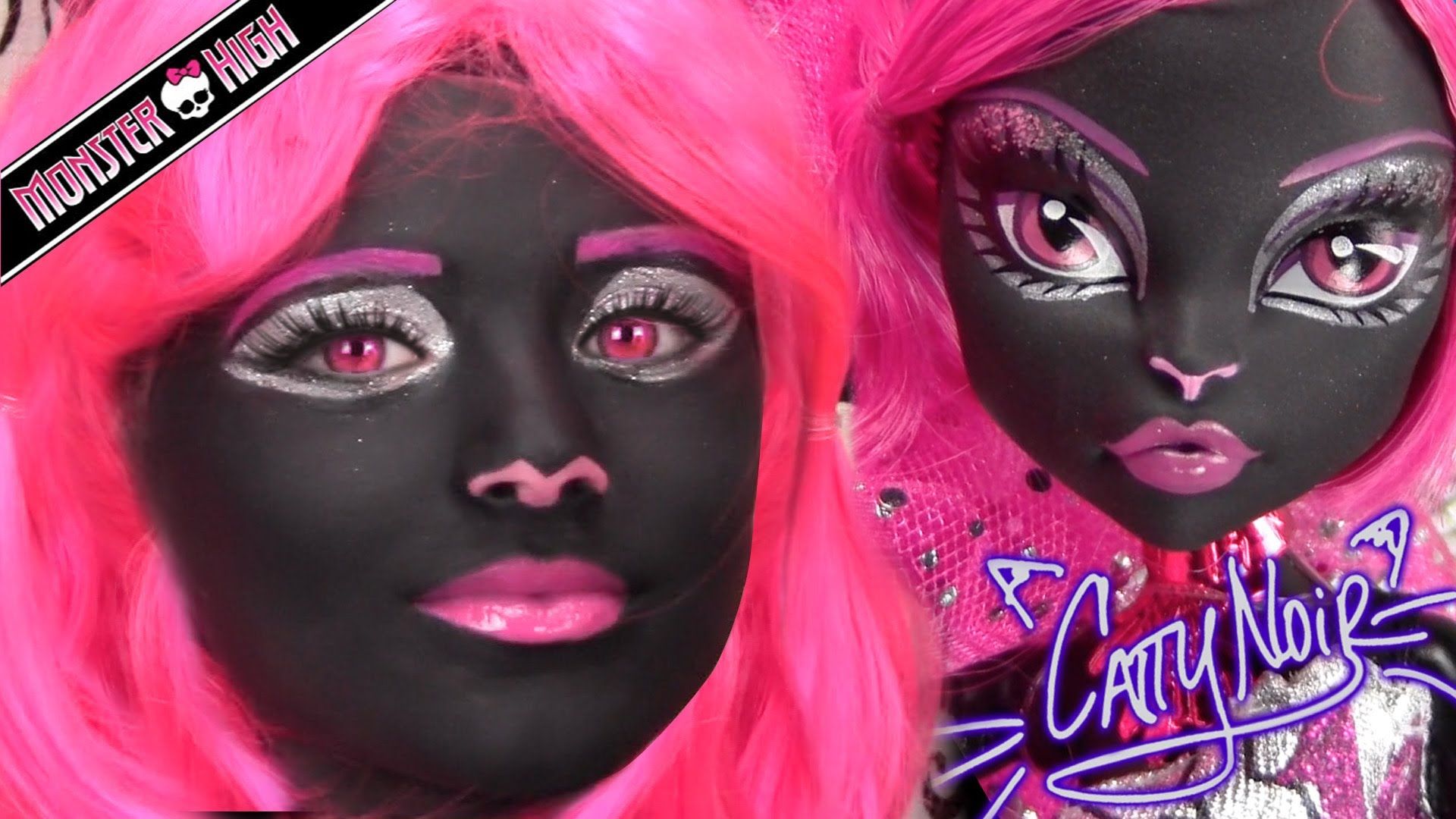 Monster High Catty Noir Doll Costume Makeup Tutorial For Halloween