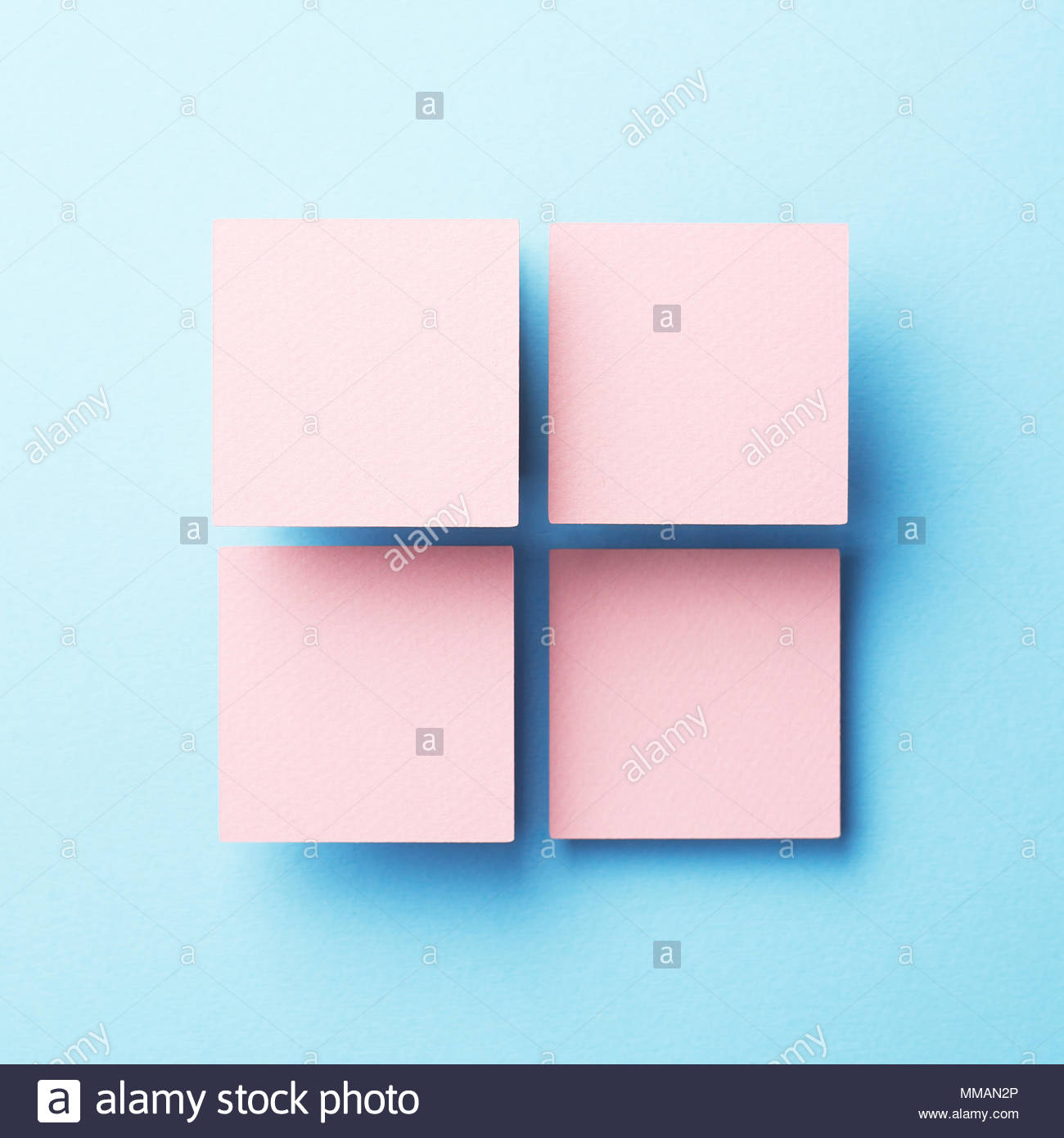 Paper Squares Organized Over Blue Background Top Stock Photo