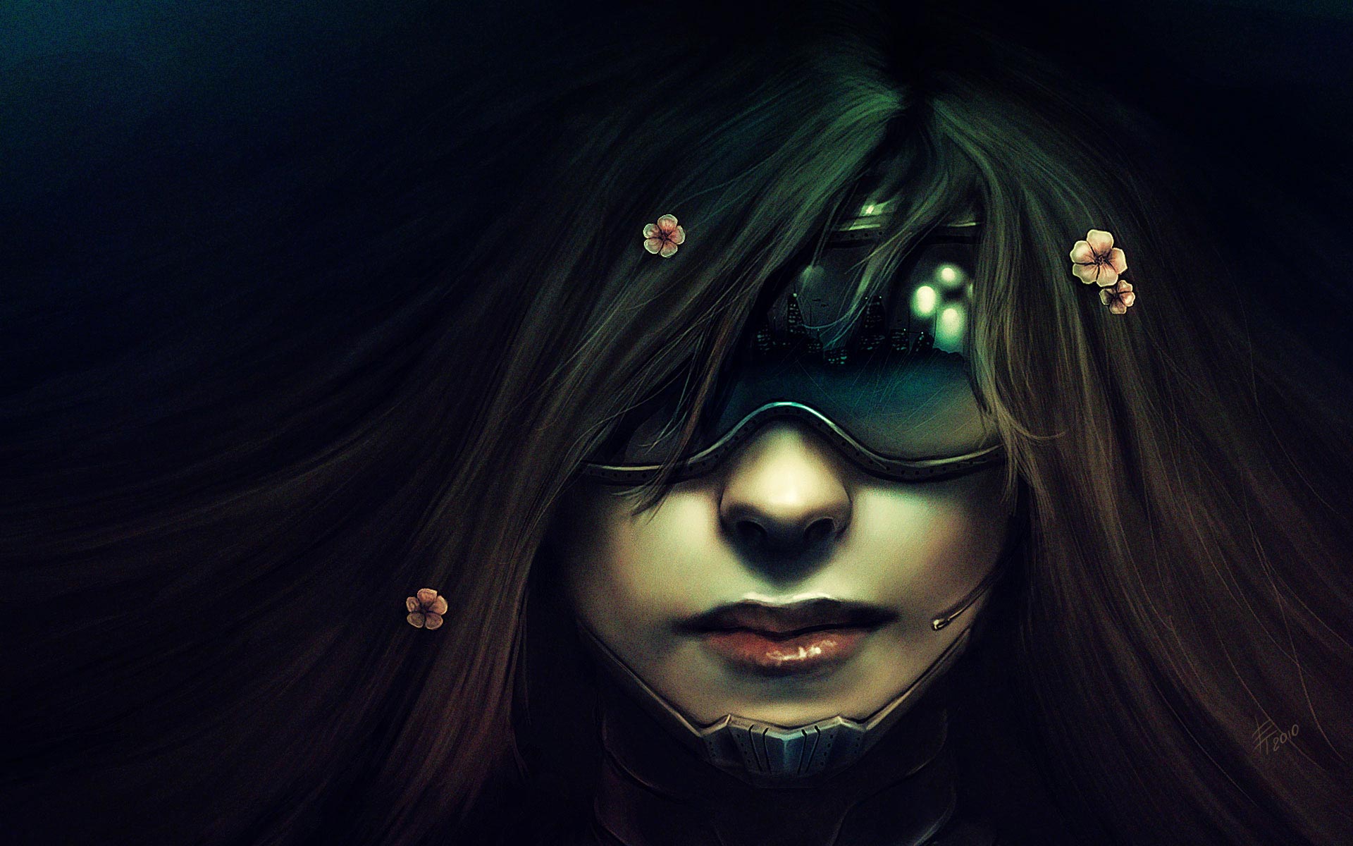 Women Flowers Futuristic Glasses Long Hair Cyberpunk Masks