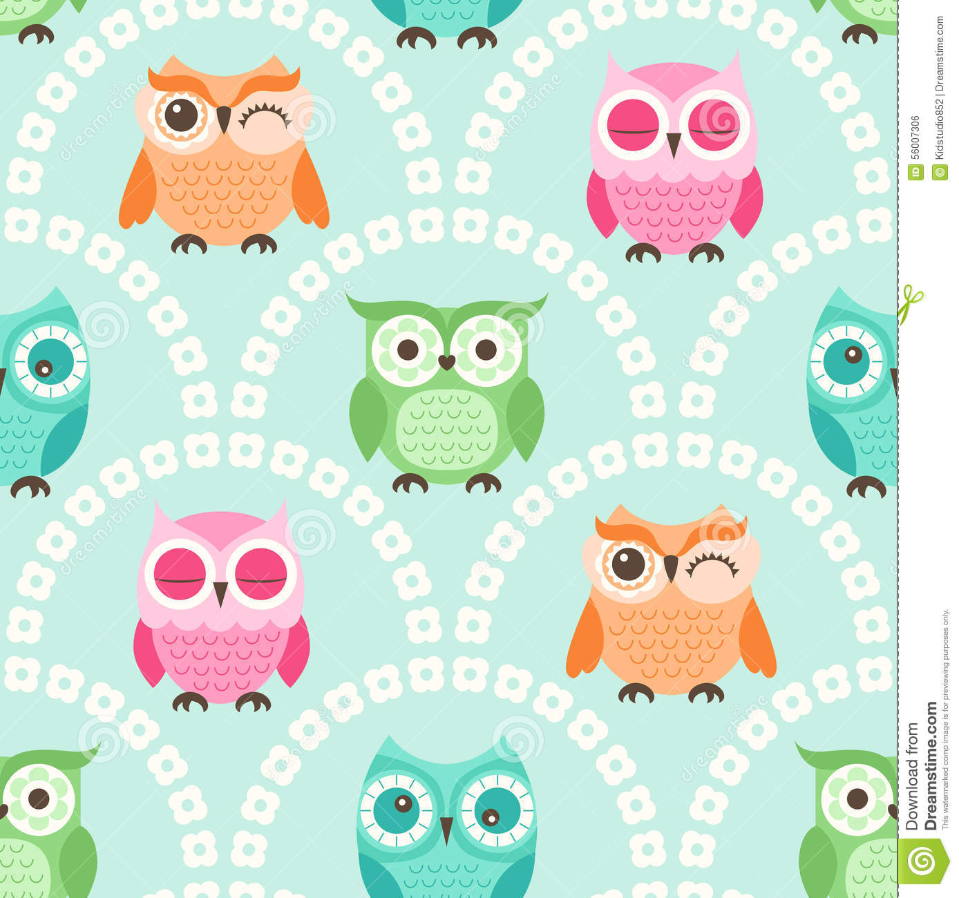 Seamless Cartoon Owls Background Pattern Illustration