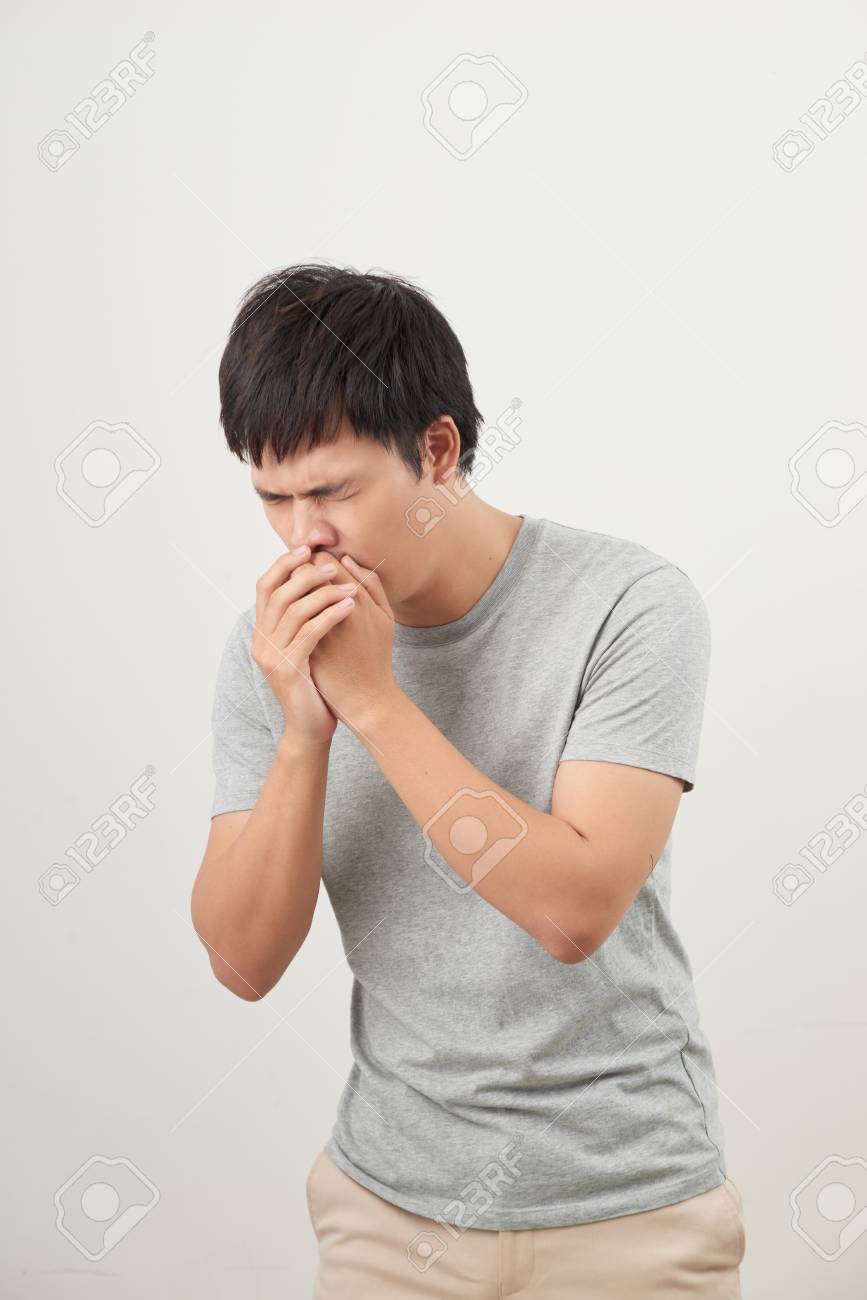 Mature Man Coughing On White Background Stock Photo Picture And