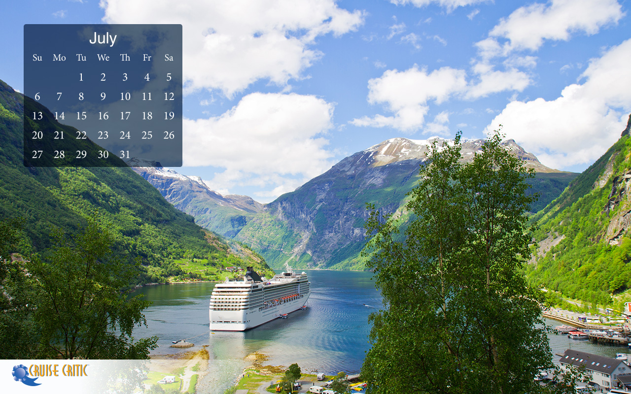 July 2014 Desktop Calendar Wallpaper Sailing Norwegian Fjords The 1280x800