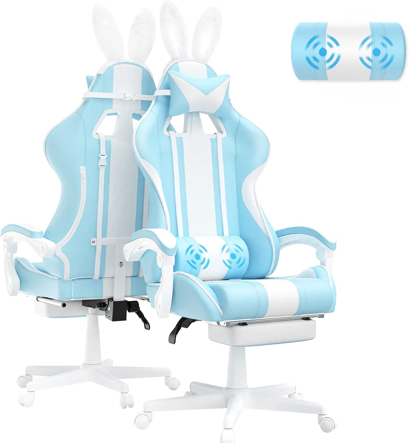 Ferghana Kawaii Light Blue Gaming Chair With Bunny Ears Ergonomic Cute Wallpaper