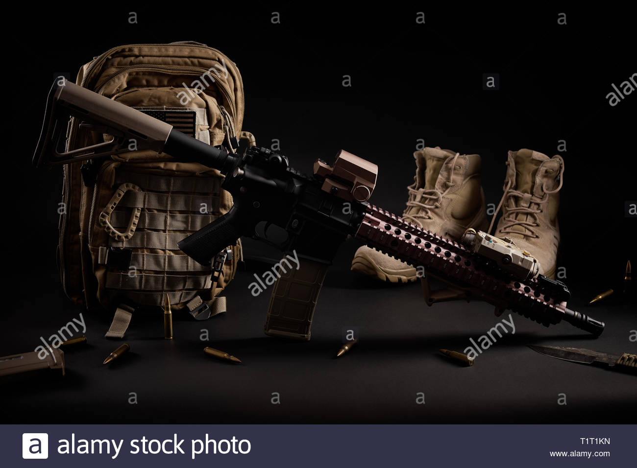 Military Wallpaper With An Assault Rifle On A Black Background