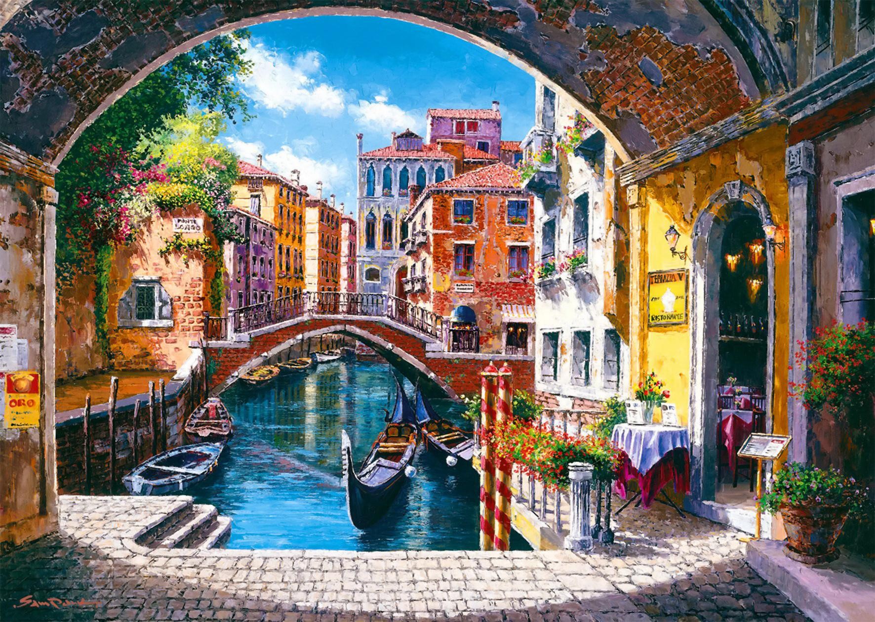 Venice Gondola Painting Wallpaper HD Desktop