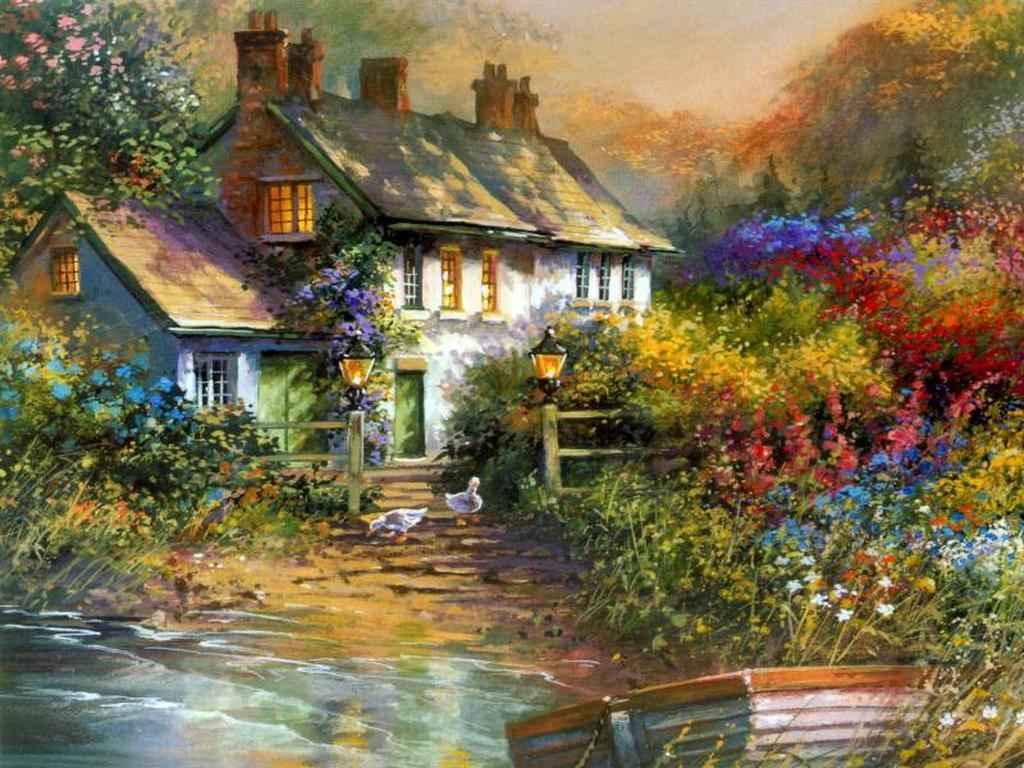 [45+] Thomas Kinkade Cottages Wallpaper Border on