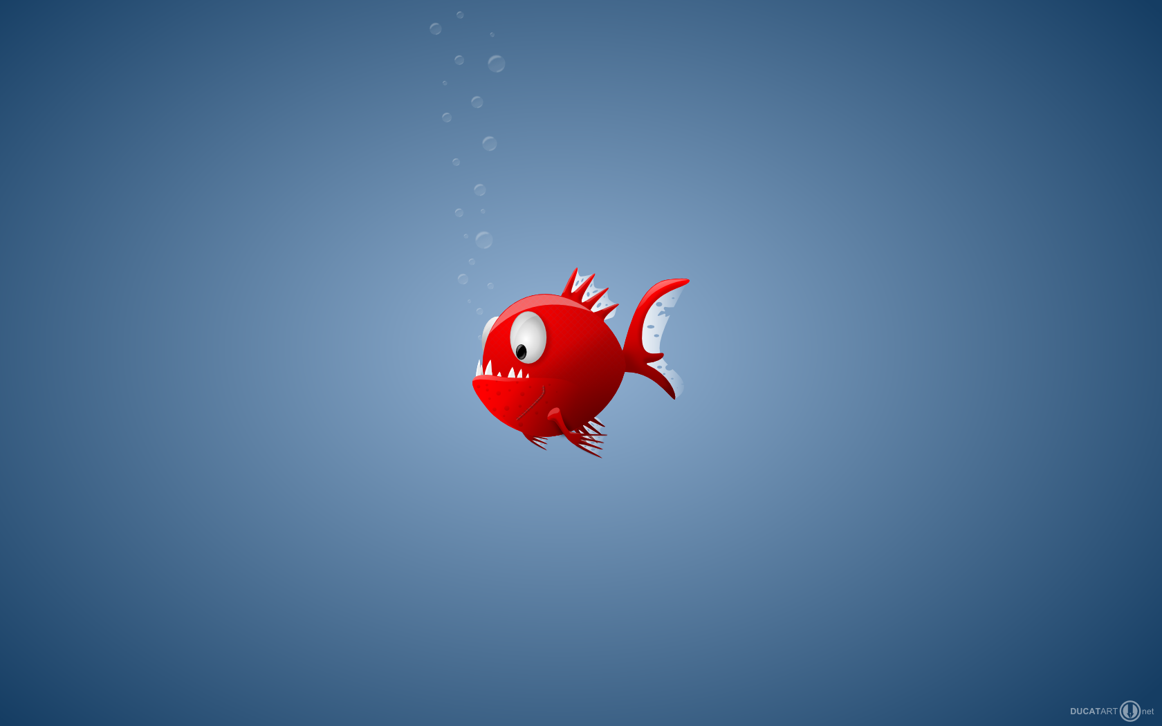 Red Fish Wallpaper Bubbles Blue Background