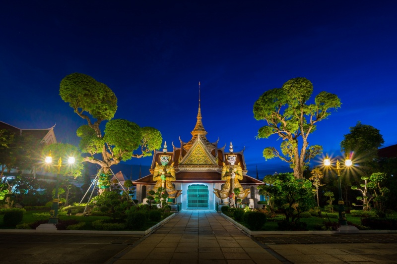 Wallpaper Temple Under The Blue Sky Bangkok Thailand
