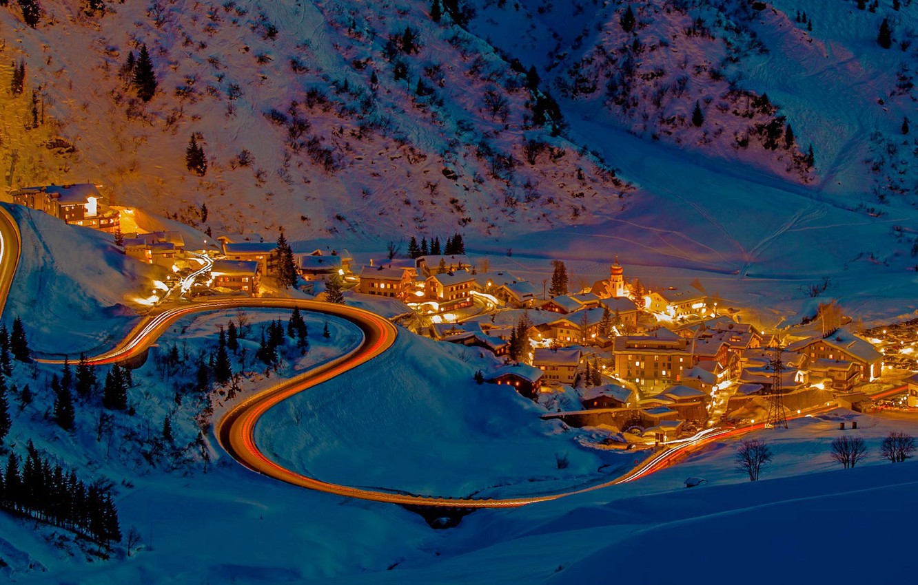 Wallpaper Winter Night Lights Home Austria Alps Ski Resort