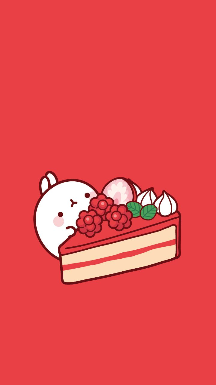 Molang And Strawberry Cake Wallpaper Kawaii Cute