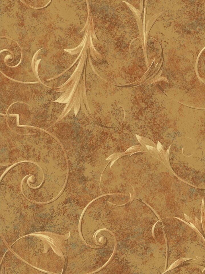 Brown Thin Acanthus Leaf Scroll Wallpaper Interior Place