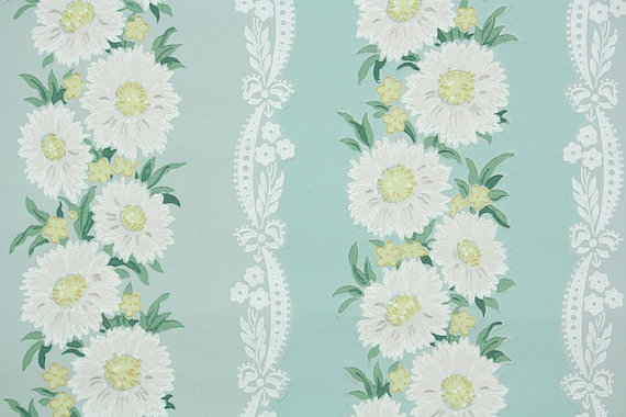 S Vintage Wallpaper Floral With Large White Flowers