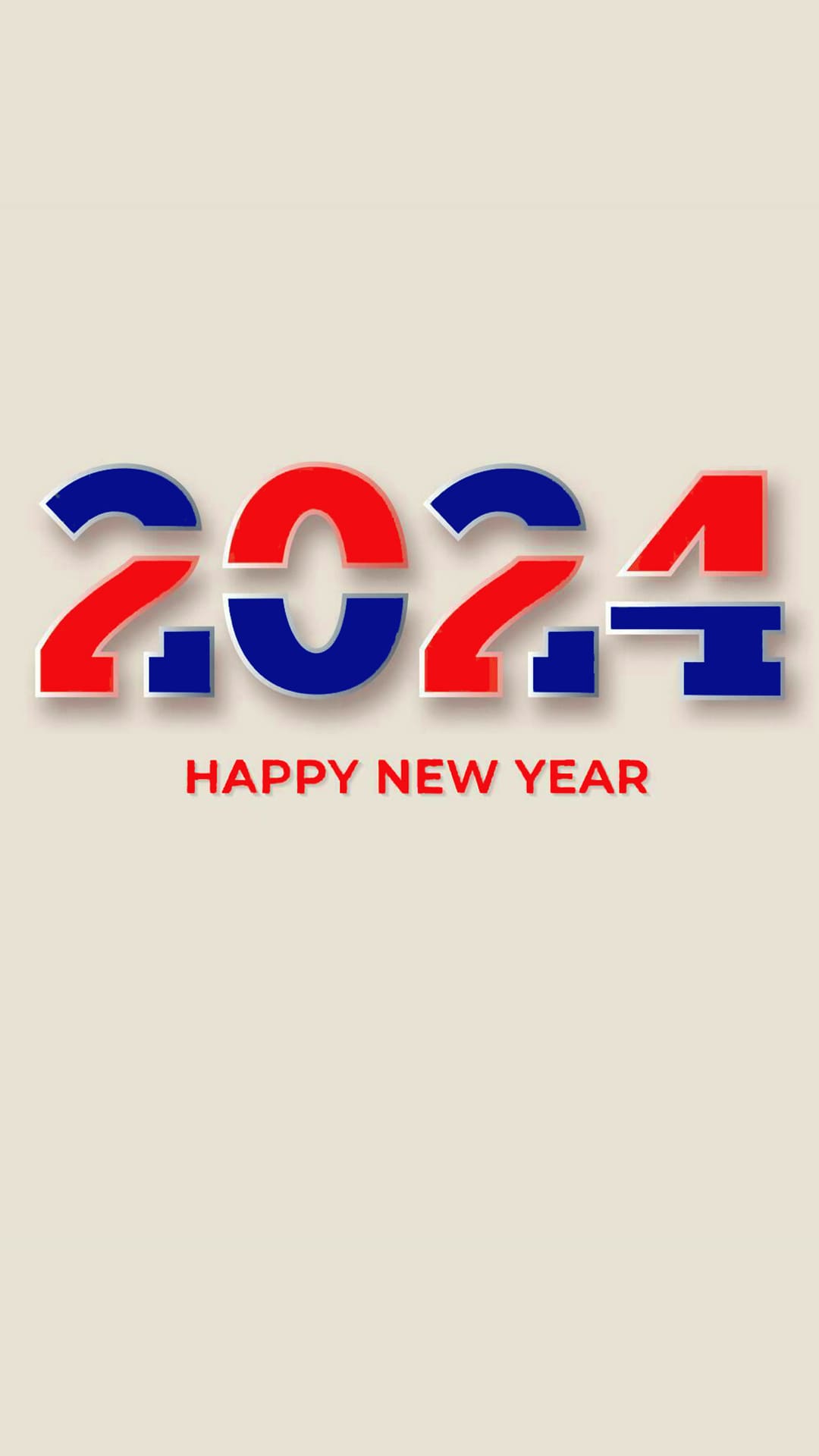 A modern and aesthetic wallpaper design for 2024, featuring the year in bold, stylized red and blue numerals against a soft beige background