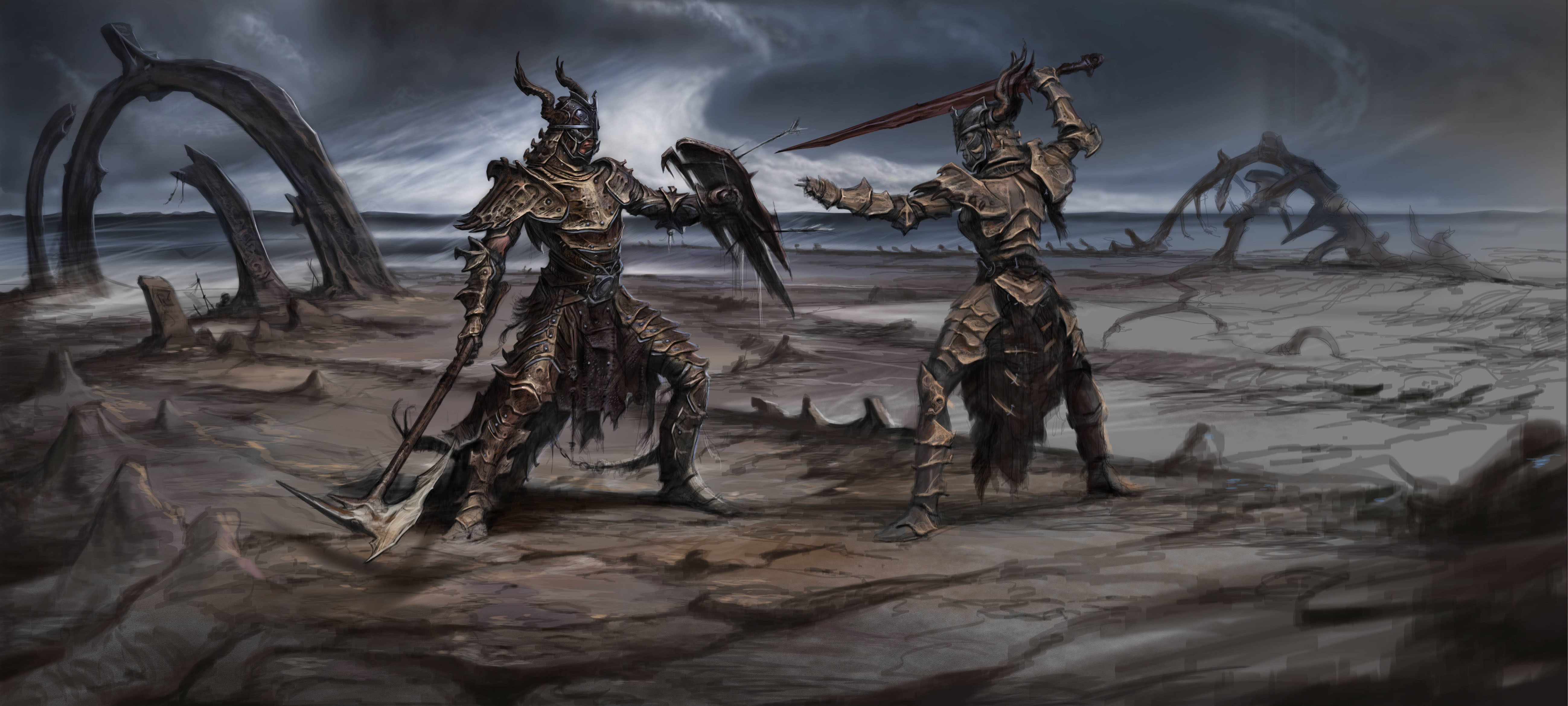 4k Wallpaper Games War Sword Weapons Fight Shield Skyrim The