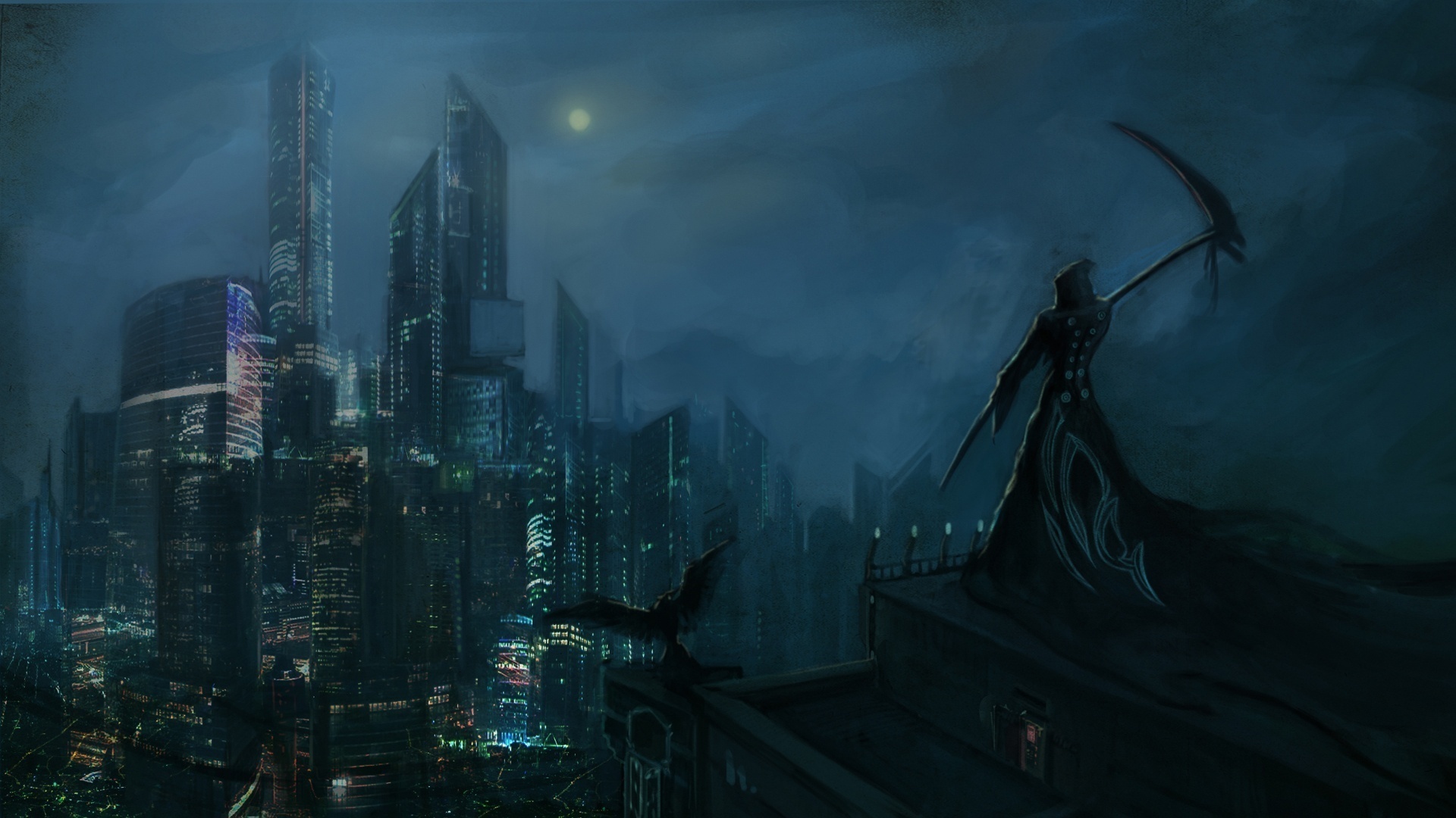Dark Grim Reaper Horror Skeletons Skull Creepy Cities Night Wallpaper