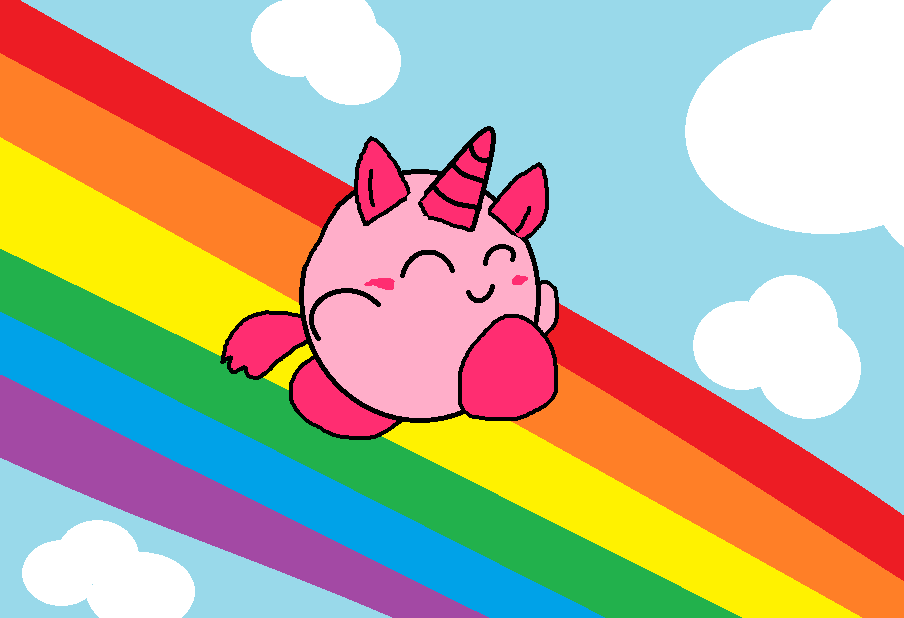 Pink Fluffy Unicorn Kirby Dancing On Rainbows By Laytardmouse