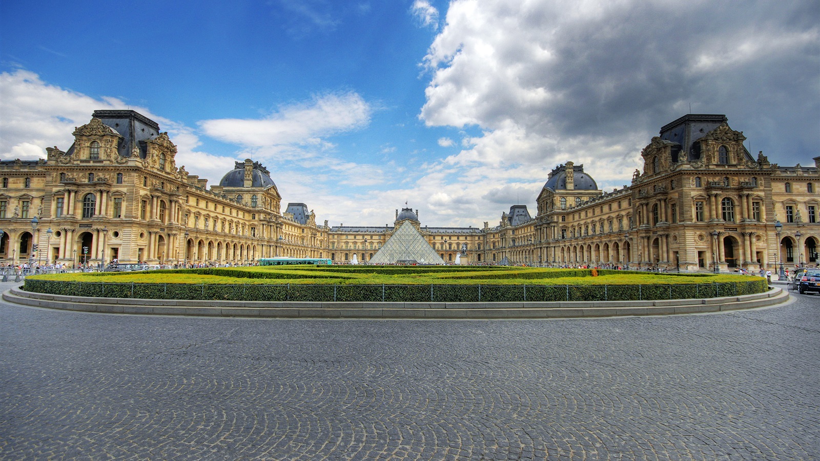 Wallpaper Louvre Museum Glass Pyramid Clouds Paris France